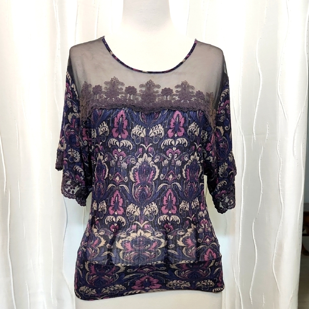 Free People Paisley Short Sleeve Top